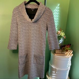 Perspective cowl neck dress